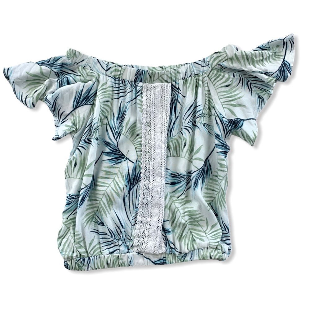 Maddie Leaf Flutter Sleeve Off Shoulder Crop Top